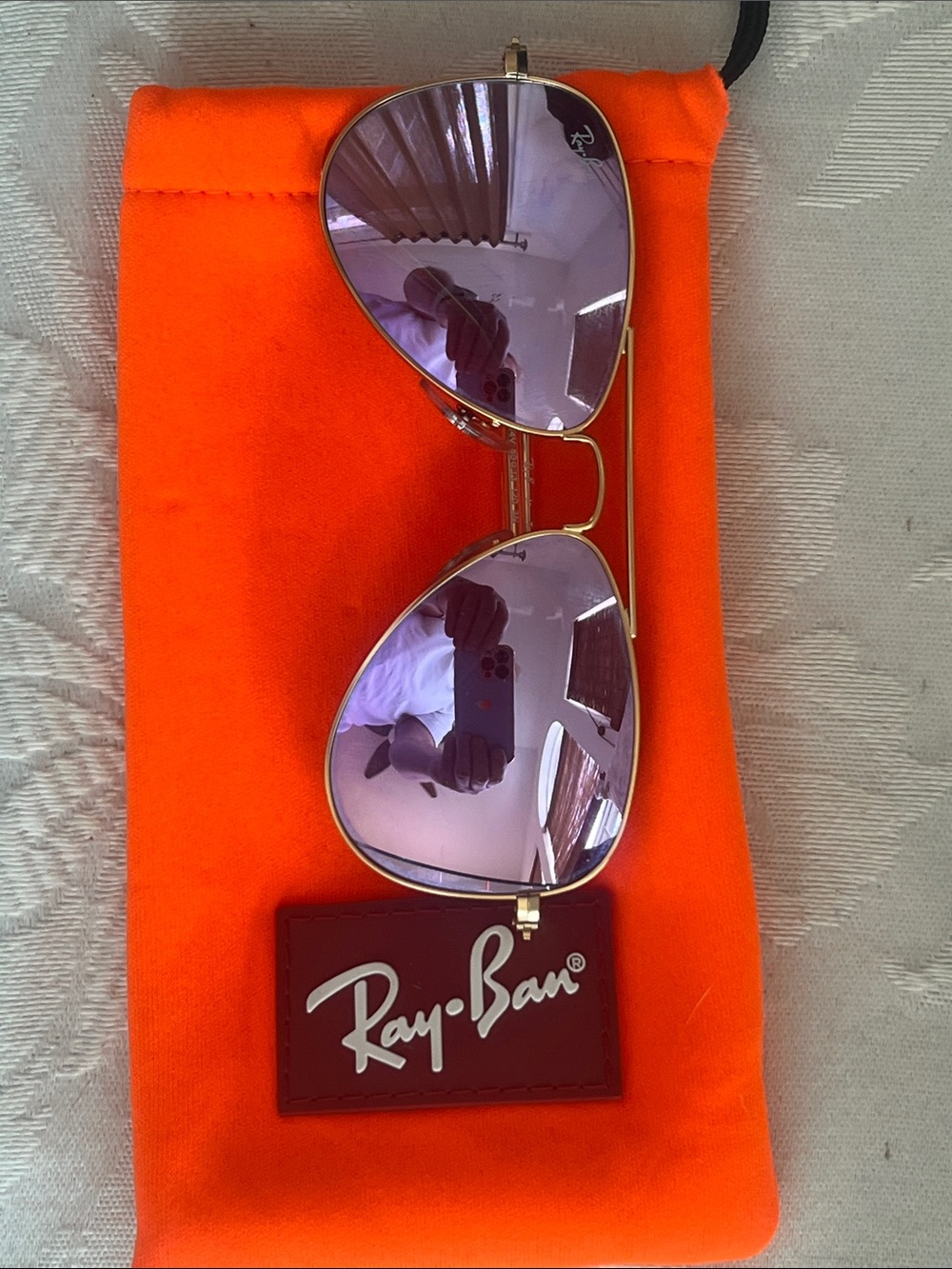 Ray-Ban Kid’s Gold Frame Sunglasses with Purple Mirrored Lenses